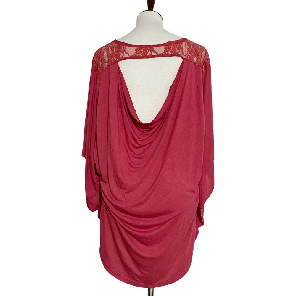 Free People Womens Berry Pink Lace Shoulder Draped‎ Open Back Tunic Top Large